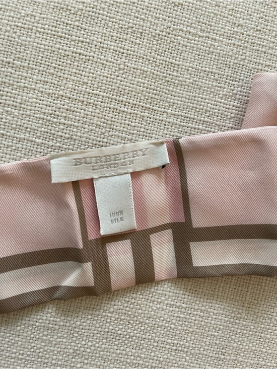 Burberry Pink and Beige Plaid Silk Twilly Hair Scarf main image 4